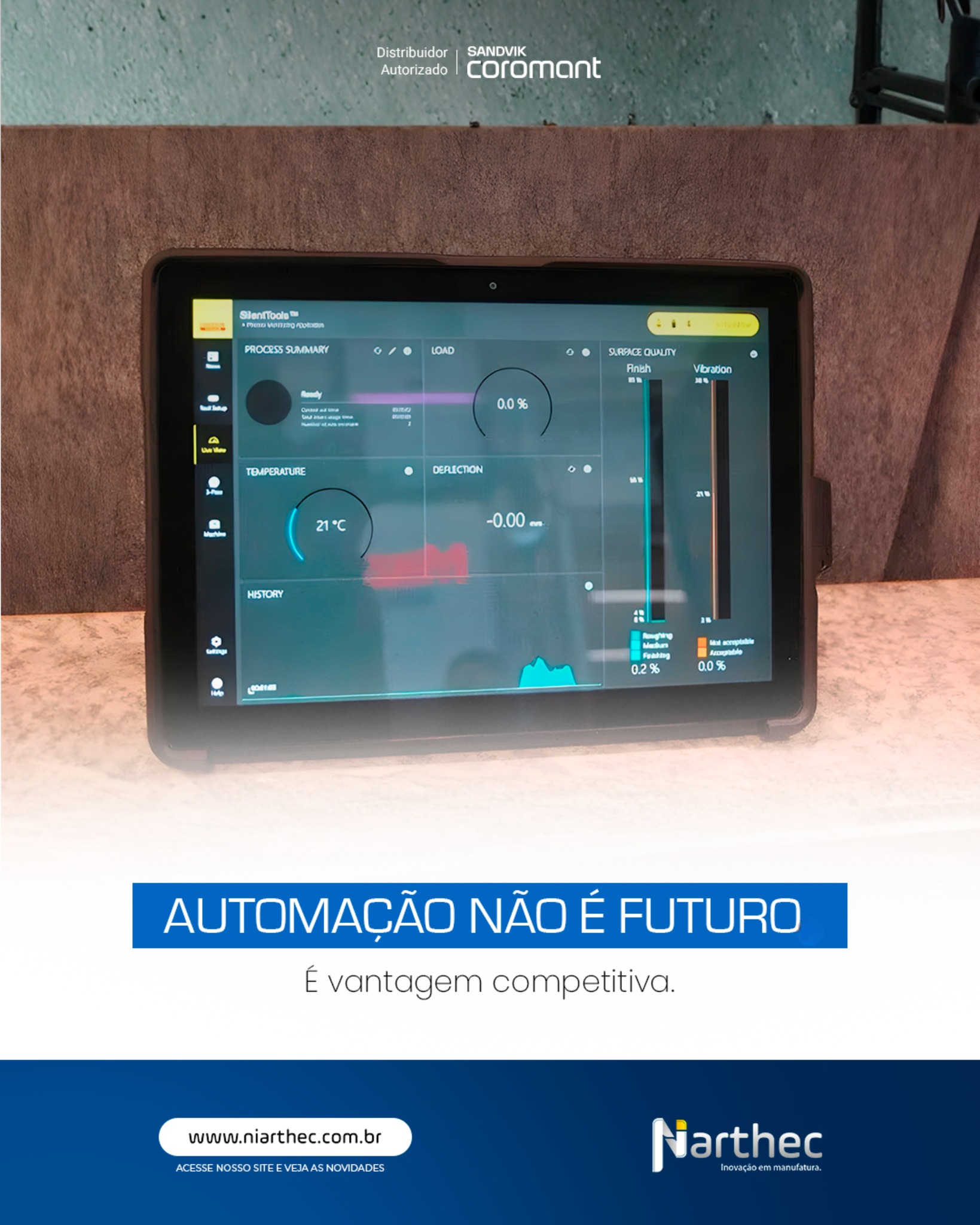 Automatizar processos é ganhar consistência, segurança e produtividade contínua.

🤖 Na prática, isso envolve:
• Ferramentas com comportamento previsível
• Processos estáveis e repetíveis
• Integração entre máquina, ferramenta e estratégia

🧠 Soluções Sandvik Coromant aplicáveis:
• CoroPlus® Tool Guide / Machining Cloud para definição de parâmetros
• Silent Tools™ Plus para operações automatizadas com controle de vibração
• Ferramentas projetadas para produção não assistida

👉 A Niarthec apoia indústrias que querem automatizar com segurança, dados e suporte técnico real.