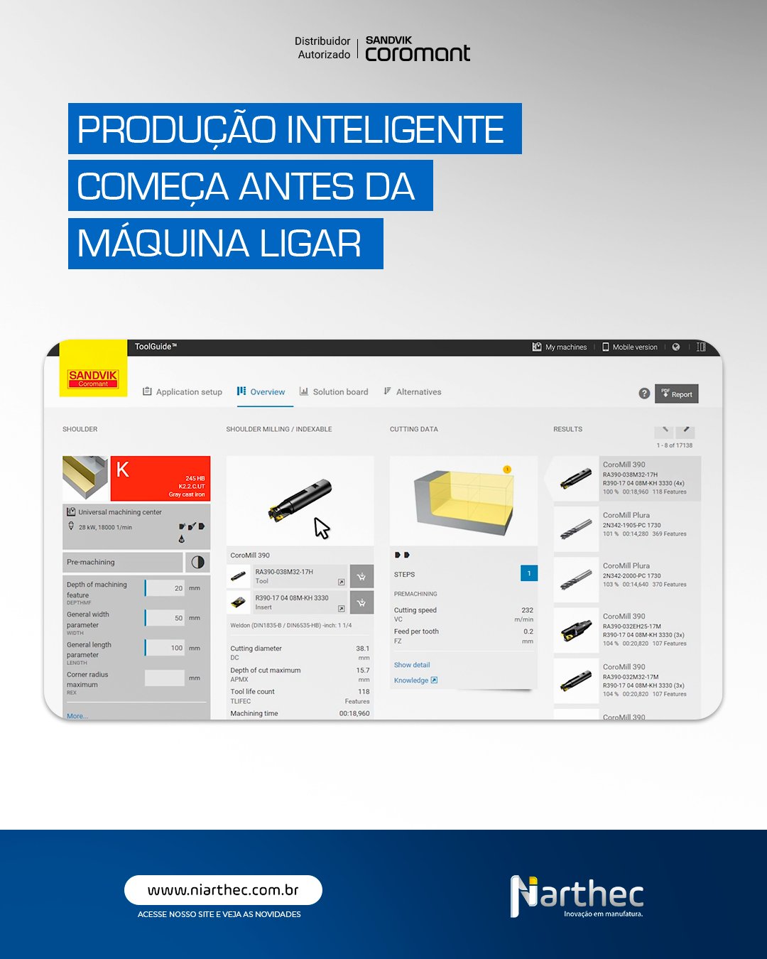 Cada tentativa e erro no chão de fábrica custa tempo, material e dinheiro.

Por isso, cada vez mais indústrias utilizam simulação de processo antes da usinagem.

Com o CoroPlus® Tool Guide, é possível:

▪️ selecionar ferramentas adequadas
▪️ definir parâmetros ideais
▪️ prever comportamento do processo

Estudos mostram que o planejamento digital pode reduzir significativamente o tempo de setup e ajustes na máquina.

Produzir bem começa no planejamento.
Sua operação ainda depende de tentativa e erro?

#CoroPlusToolGuide #PlanejamentoIndustrial #UsinagemInteligente #Industria40