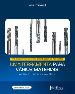 Gerenciar grande variedade de ferramentas pode aumentar custos de estoque e complexidade de operação.

Por isso, muitas indústrias estão adotando ferramentas multimateriais, capazes de trabalhar com diferentes ligas mantendo estabilidade de processo.

A CoroDrill® Dura 462 é um exemplo dessa tendência, oferecendo desempenho confiável em diversos materiais.

Padronizar ferramentas ajuda a reduzir estoque, simplificar setup e aumentar previsibilidade.

Menos variação no processo significa mais controle da produção.

Estaremos presentes na FEIMEC Feira Internacional de Máquinas e Equipamentos

📅 05–09 de maio
📍 São Paulo Expo
📌 Blaser Swisslube — Estande D071