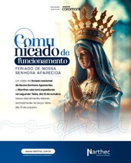 Comunicado Importante
Em razão do feriado nacional de Nossa Senhora Aparecida, a Niarthec não terá expediente na segunda-feira, dia 12 de outubro. Nosso atendimento retorna normalmente na terça-feira, dia 13 de outubro.
Para quem precisar de suporte técnico ou cotação, recomendamos encaminhar a solicitação até sexta-feira, dia 9 de outubro, para que a equipe consiga atender ainda nesta semana.
Agradecemos a compreensão e desejamos um bom feriado a todos.
#ComunicadoImportante #12DeOutubro #NossaSenhoraAparecida #IndústriaDeManaus #Niarthec