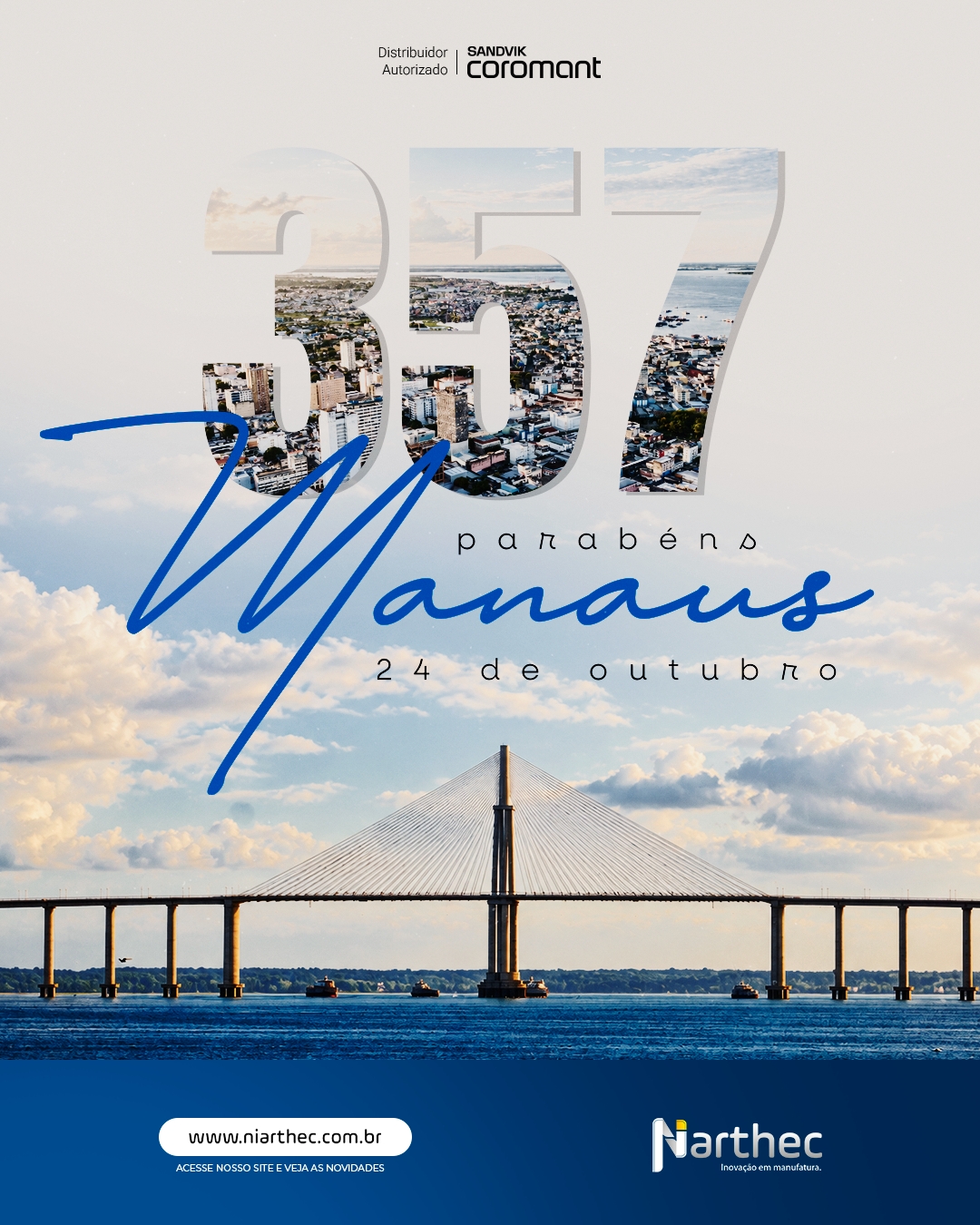 Manaus completa 357 anos. De forte às margens do Rio Negro a um dos maiores parques industriais do país, a cidade construiu uma história que poucas capitais brasileiras têm.

Hoje o Polo Industrial de Manaus concentra operações de eletroeletrônicos, duas rodas, automotivo e bens de consumo, e movimenta a economia de toda a região Norte.

A Niarthec é uma empresa manauara. Nasceu aqui, atende a indústria daqui e acompanha há mais de uma década o crescimento desse parque, fornecendo soluções de usinagem e metrologia para quem produz na cidade.

Parabéns, Manaus. E parabéns a cada profissional que faz a indústria da nossa capital girar todos os dias.

#Manaus357Anos #AniversárioDeManaus #PoloIndustrialDeManaus #OrgulhoAmazonense #Niarthec